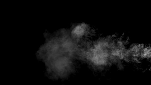 Soft Fog in Slow Motion on Dark Backdrop. Realistic Atmospheric Gray Smoke on Black Background. White Fume Slowly Floating Rises Up. Abstract Haze Cloud. Animation Mist Effect. Smoke 
