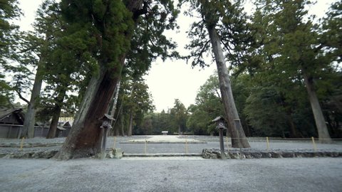 Cinematic gimbal shot of Shinto Shrines at Ise Jingu in Mie prefecture, Japan