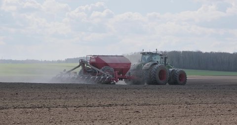 Tractor Cultivator Seeder Plows Land Prepares Stock Footage Video (100% ...