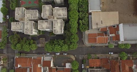 Aerial footage bird's eye view of the city of Sao Jose do Rio Preto. Building condos seeing from above. Sao Paulo state, Brazil.
