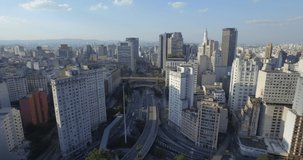 Aerial footage of Sao Paulo downtown during the day before the renovation of the anhangabau valley