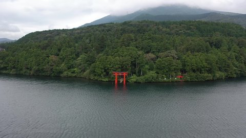 Oct 1st, 2019 Hakone,Japan, Ariel view of Hakone Shrine and the Lake Ashi
