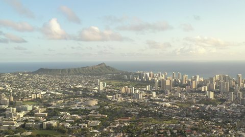 Hawaii O'ahu Honolulu and Diamond Head Crater Aerial