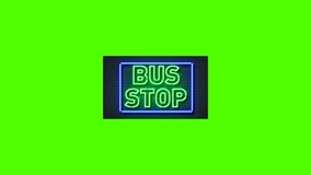 Illustration animation cartoon of neon bus stop with green screen background