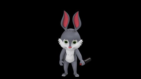 Drunken rabbit with bottle - 3d render looped with alpha channel.