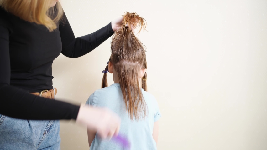 Mom Combs Her Daughters Wet Hair Stock Footage Video 100 Royalty