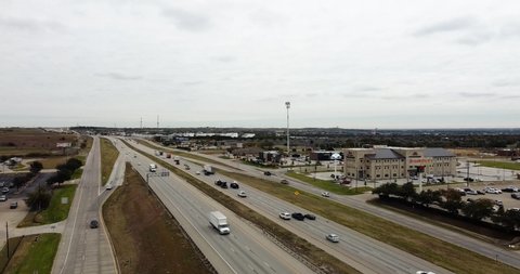 Drone view of busy highway in Texas