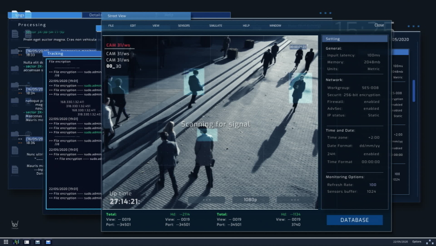 Surveillance CCTV Video Footage with Face Recognition Functionality. High-Tech Security and Data Protection Police Department Mock-up. Template for Computer Displays and Laptop Screens. | Shutterstock HD Video #1090141743