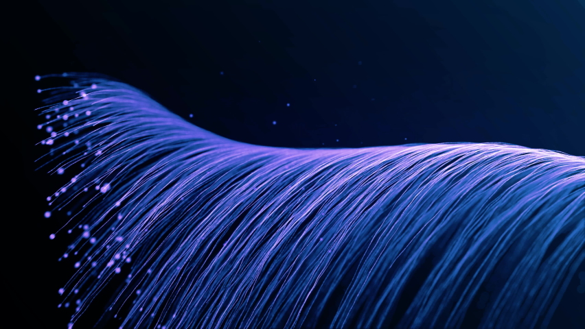Blue Lines with Bright Particles Forming Wave and Disappear, Glowing and Moving on dark backround. Marine color of Particles lines. Spiral Structures. Lighting Effects. Animation. Gradient. Futuristic | Shutterstock HD Video #1090142319