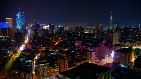 MACAU, CHINA - SEPTEMBER 6, 2018: 4K Time lapse Building and the skyline of Macau city 

