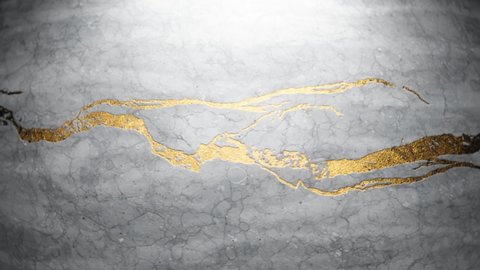 A shiny gold vein on grey marble. A gold mine. Expensive noble metal. Golden ore. Symbol of wealth. Precious treasure. Concept of investing capital, finance, banking purpose. Gold deposit. Render CGI