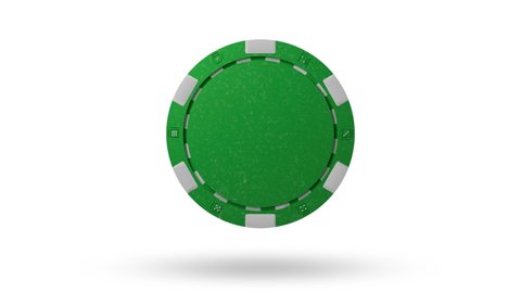 Close up. Slow motion. Isolated. Loop video. Green screen. Levitation green poker chips, tokens on white background. Concept of casino, game design, advertising, win. Poker chip 4k stock footage