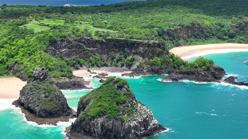 Fernando de Noronha archipelago of volcano islands. Tropical scenery. Summer scenery. Nature bay water of Fernando de Noronha islands at Pernambuco Brazil. Amazing scenery. Tropical destinations.