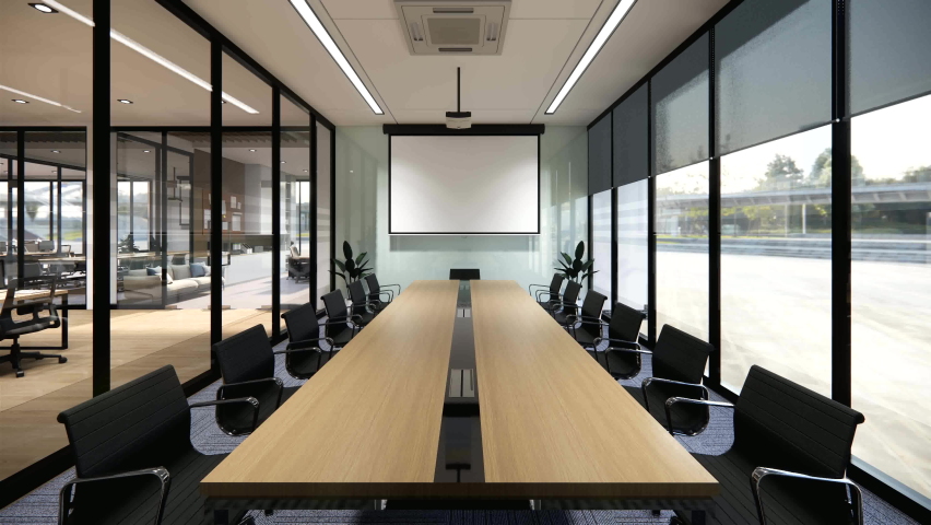 Interior Empty Modern Loft Office open space modern office footage.Modern open concept Lobby and reception area meeting room design. 3d rendering .