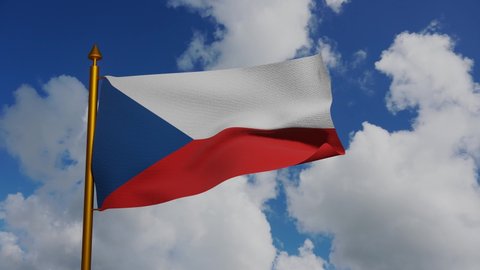National flag of Czech Republic waving 3D Render with flagpole and blue sky timelapse, flag of Czechia textile, Czechoslovakia Flag Czech designed by Jaroslav Kursa, Statni vlajka Ceske republiky. 4k