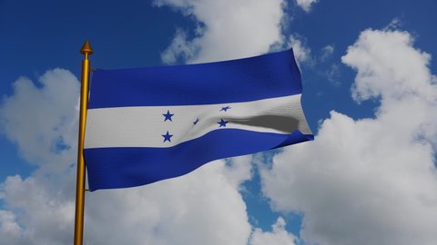 National flag of Honduras waving 3D Render with flagpole and blue sky timelapse, honduras flag based on Federal Republic of Central America, flag Republic of Honduras textile. High quality 4k footage