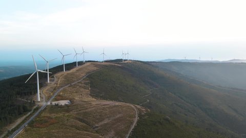 An aerial footage of the industrial wind turbines in Alto do Trevim, Lousa, Coimbra, Portugal