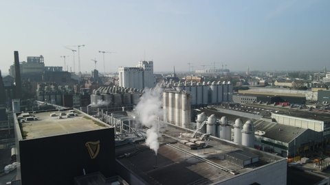 DUBLIN, IRELAND - Mar 17, 2022: An aerial footage of Guinness Brewery in Dublin, Ireland
