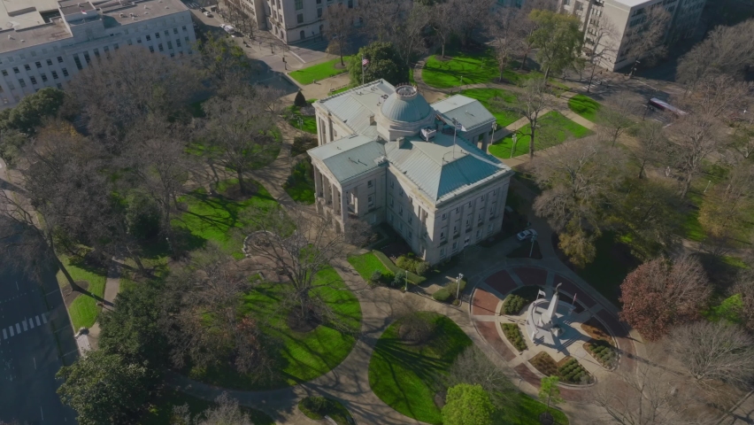 An aerial view of North Carolina State Capitol in Raleigh, North Carolina | Shutterstock HD Video #1090160493