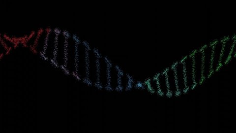 A 3D render of a DNA double helix on a black background