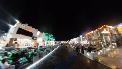A night time hyperlapse walking through the centre of Naama Bay in Sharm el Sheikh, Egypt