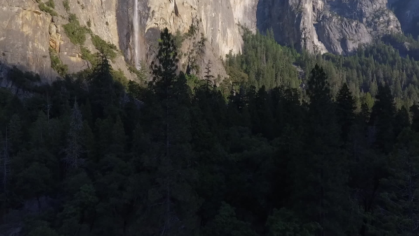 A drone view of Half Dome in Yosemite Valley in Yosemite National Park, California