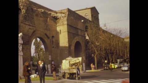 ROME, ITALY 28 APRIL 1974: Porta Pinciana in Rome in 70's