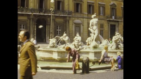 ROME, ITALY 28 APRIL 1974: Piazza Navona or Navona square in Rome in 70's