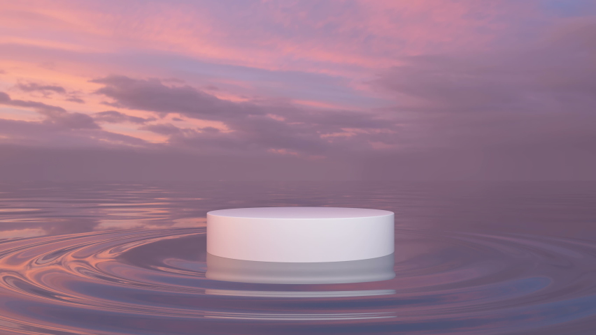Water wave, cloud sky, beautiful sunset. 3d empty pedestal. Presentation commercial product display stand, showcase. Looping animation background, blank mockup scene | Shutterstock HD Video #1090171447