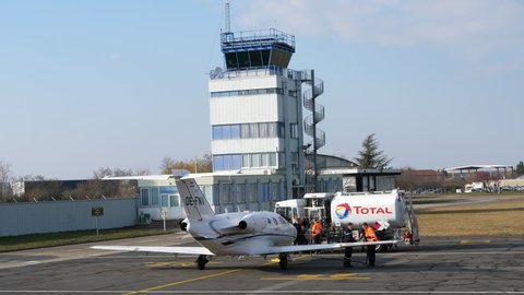 Saint-Étienne , France - 03 06 2022: A GlobeAir Cessna Citation Mustang At Saint-Étienne – Loire Airport.