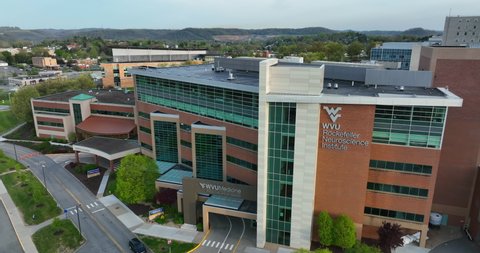 Morgantown , WV , United States - 04 30 2022: West Virginia University Rockefeller Neuroscience Institute Hospital. Exterior aerial.