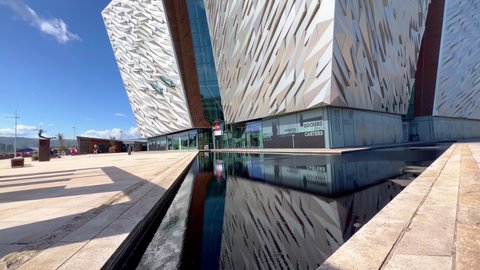 Modern Titanic building in the city of Belfast - BELFAST, UNITED KINGDOM - APRIL 25, 2022