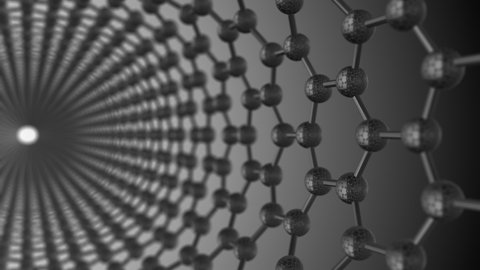 Carbon nanotube atom molecular structure in graphene graphite lattice - 3D Animation Rendering