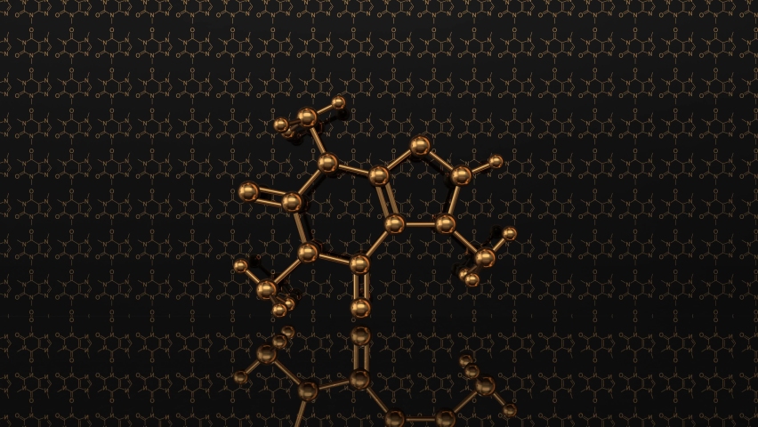 Caffeine molecule 3D chemical structure stimulant in coffee, tea, chocolate - 3D Animation Rendering Royalty-Free Stock Footage #1090181299
