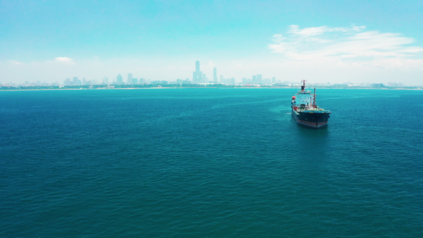 Aerial view of kaohsiung city harbor and coastline beach