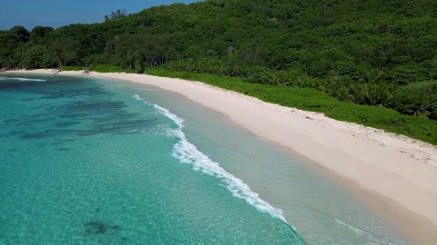 Anse Cocos beach, La Digue Island, Seyshelles, Drone aerial view of La Digue Seychelles bird eye view.of tropical Island