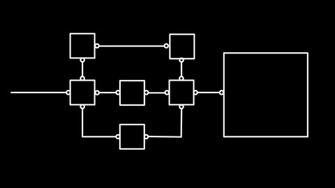 Decision tree, flow chart self drawing animation. Black background.