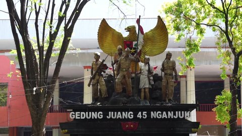 Nganjuk, East Java, Indonesia - Mei 10st, 2021 : The monument of Indonesian heroes on Gedung Juang 45 Nganjuk