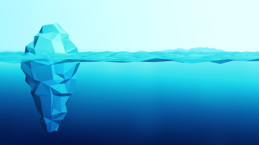 stylized iceberg floating on water, concept of hidden danger and global warming, camera zoom out, copy space (3d render) Royalty-Free Stock Footage #1090187075