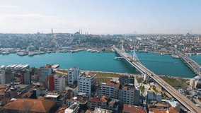 Aerial view of Istanbul Bosphorus Bridge. Istanbul City Landscape. 4K Drone Footage in Turkey.