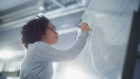 Black Female Scientist Solving Problems and Math Equation while Using Whiteboard. Genius, Conceptuality and Breakthrough in Science Concept - Powered by Shutterstock - Get 15% off with code: PIKWIZARD15
