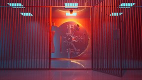 Heavy vault door behind the metal bars. Red alert in the bank. A solid metal gate to protect and secure all of the stored deposits like cash, gold and valuables precious. The financial concept. - Powered by Shutterstock - Get 15% off with code: PIKWIZARD15