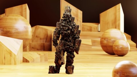 tree Monster Dancing clip isolated. Wooden character, shuffling dance, loop animation, 3d render