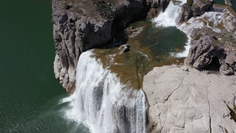 4k drone shot above Shoshone Falls in Twin Falls Idaho, slow orbit