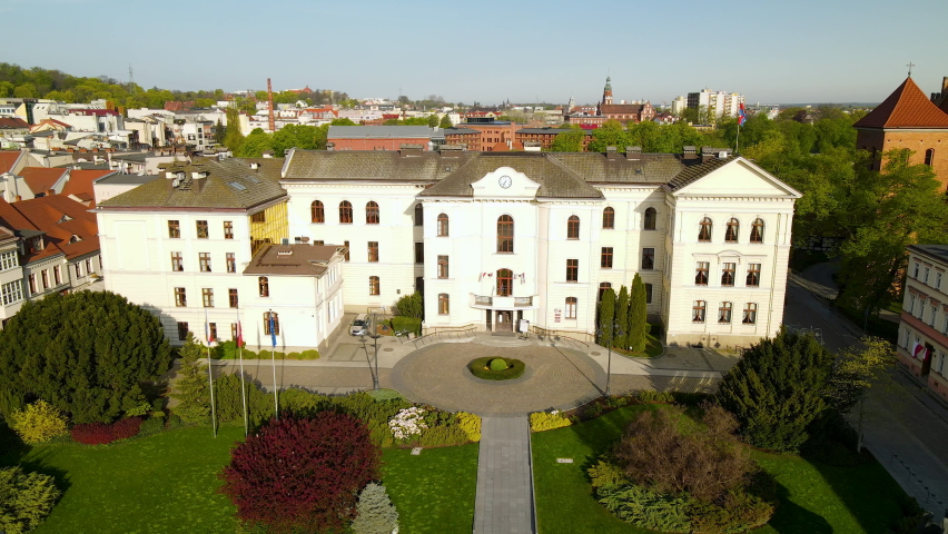 Aerial View Of Bydgoszcz Town Hall In The City Centre In Bydgoszcz, Poland.