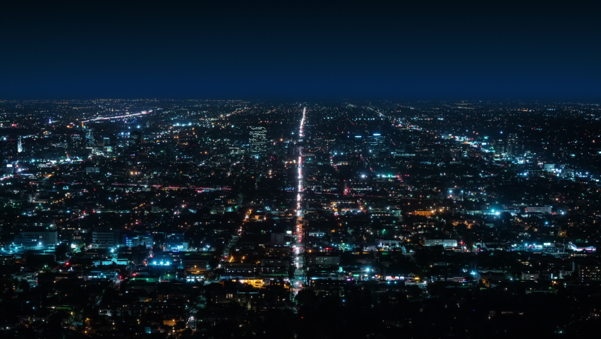 Timelapse Shot From Griffith Observatory at Night. High View of Lights And Traffic in Los Angeles California, United States. Loopable. Royalty-Free Stock Footage #1090202579