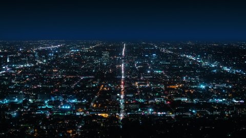Timelapse Shot From Griffith Observatory at Night. High View of Lights And Traffic in Los Angeles California, United States. Loopable.