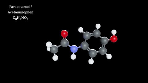 Acetaminophen molecule 3D molecular structure animation (with transparent background). [ProRes 4444 file]