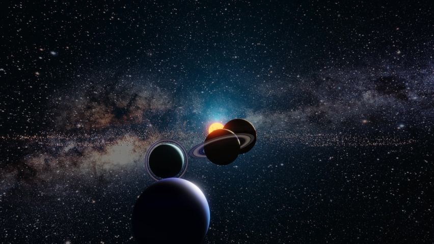 A fly through the solar system by the eight planets and the asteroid belt - 3D illustration  | Shutterstock HD Video #1090209295
