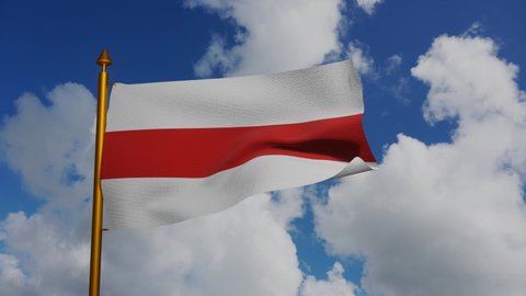 National flag of Belarus waving 3D Render with flagpole and blue sky timelapse, democratic Belarusian Peoples Republic of Belarus flag. High quality 4k footage